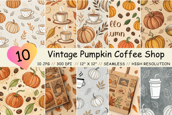 Download Vintage Pumpkin Coffee Digital Paper - Coffee digital paper Collection