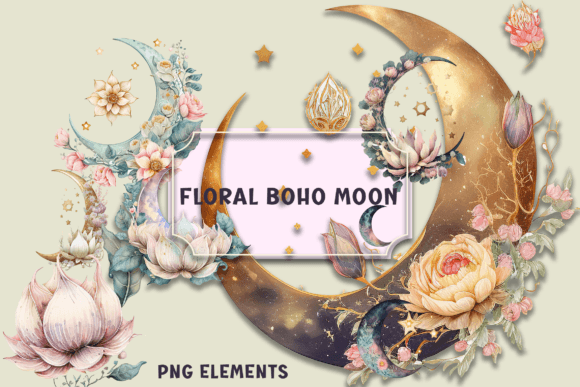 Download Watercolor Floral Boho Moon Clip Art - Moon clip art Collection