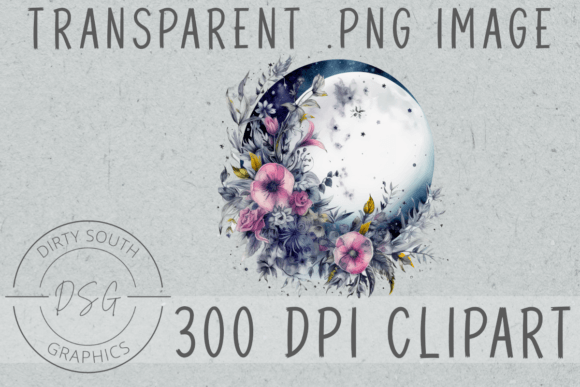 Download Watercolor Floral Moon Clip Art - Premium Resources