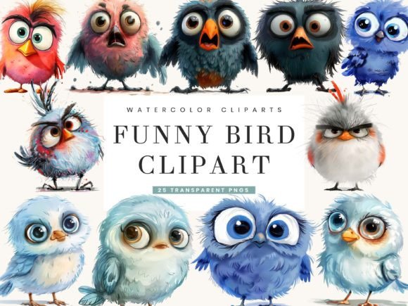 Download Watercolor Funny Bird Clipart Bundle - Funny Collection