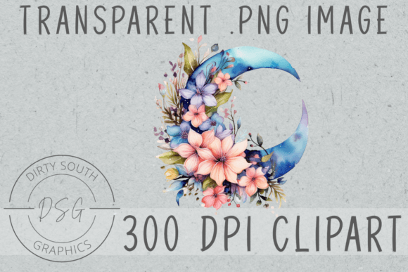 Download Floral Watercolor Moon Clip Art - Moon clip art Collection
