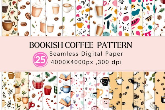 Download Bookish Coffee Digital Paper – 25 Cozy - Coffee digital paper Collection
