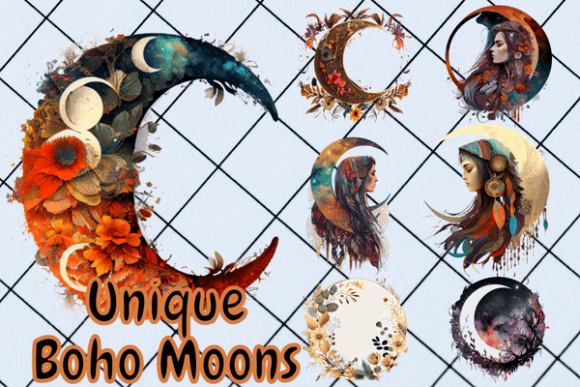 Download Unique Floral Boho Moon Clip Art - Moon clip art Collection